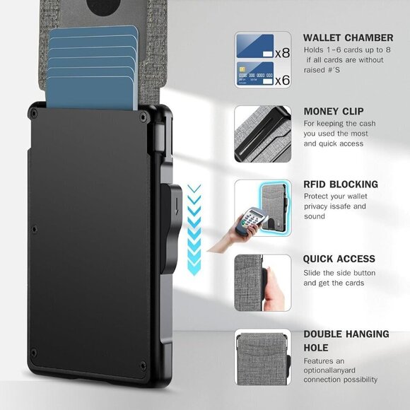 Men Grey Money Clip Slim Leather Slots Credit Card Holder RFID Bifold Wallet - Picture 3 of 6